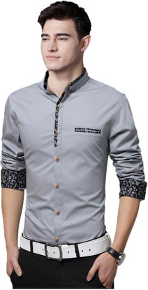 IndoPrimo Men Solid Casual Grey Shirt 