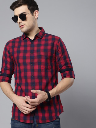 Dennis Lingo Men Checkered Casual Red 