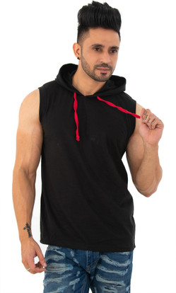 Buy SKYBEN Solid Men Hooded Neck Black 