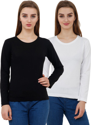 Reifica Solid Women Round Neck White 
