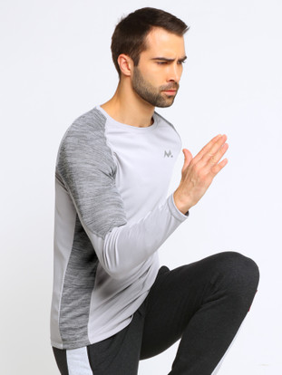 MANIAC Color Block Men Round Neck Grey 