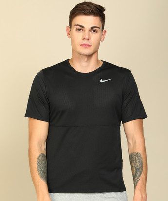 NIKE Self Design Men Round Neck Black T 