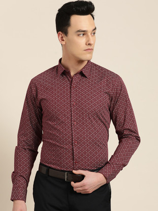SOJANYA Men Printed Formal Maroon Shirt 