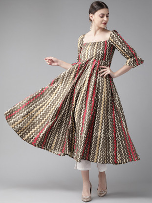 Aks Women Striped Anarkali Kurta - Buy 