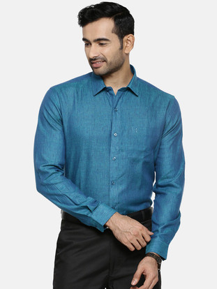 Ramraj Cotton Men Solid Formal Blue 