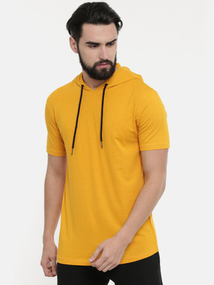 Buy Bushirt Solid Men Hooded Neck Gold 