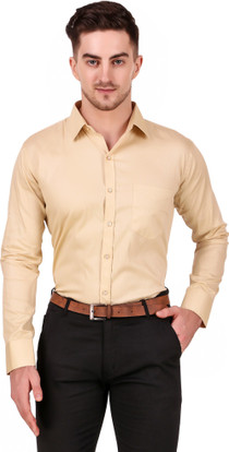 Men Solid Formal Cream, Beige Shirt 