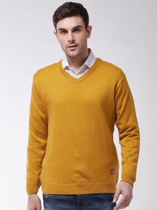 yellow v neck jumper mens