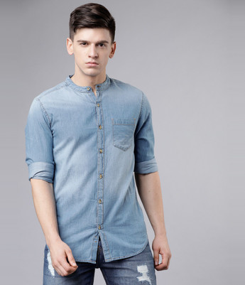 HIGHLANDER Men Solid Casual Blue Shirt 