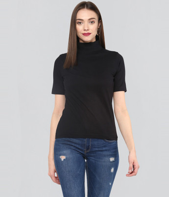 remanika Solid Women High Neck Black T 
