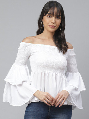 ATRAENTA Casual Bell Sleeve Solid Women 