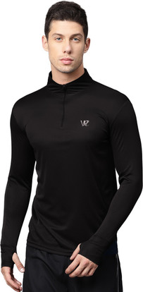 WC RIGHT Solid Men Round Neck Black T 