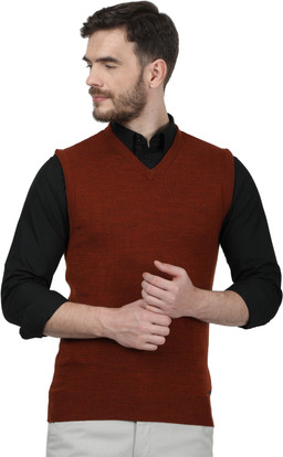 V Neck Formal Men Orange Sweater 