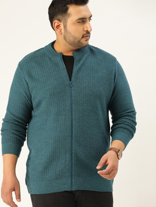 Round Neck Casual Men Blue Sweater 