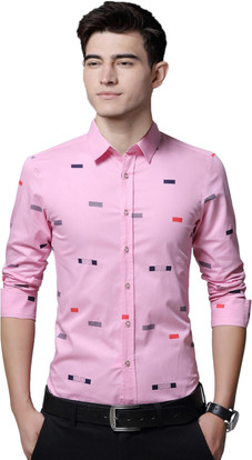 Delarush Men Printed Casual Pink Shirt 