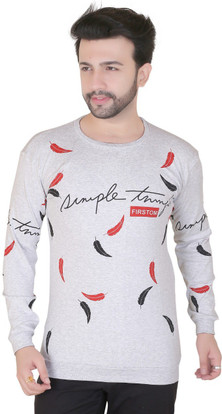 Printed Men Round Neck Grey T-Shirt 