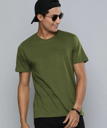 FOOTROO Solid Men Round Neck Dark Green 