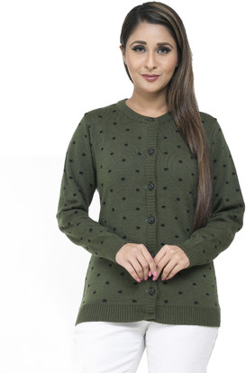 Round Neck Casual Women Green Sweater 