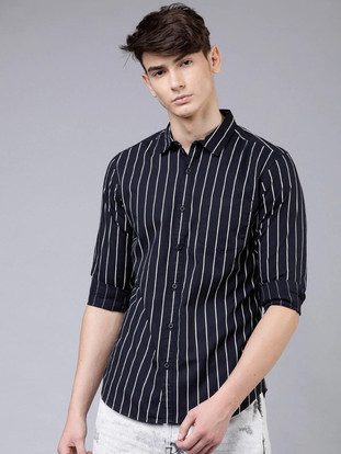 U TURN Men Striped Casual Black Shirt 