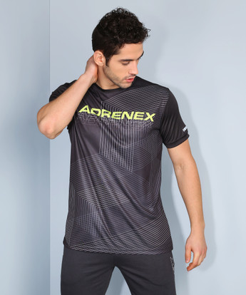 ADRENEX Printed Men Round Neck Black T 