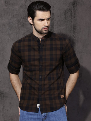 Roadster Men Checkered Casual Brown 