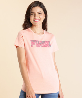 PUMA Printed Women Round Neck Pink T