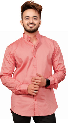 DELIZIA Men Solid Casual Pink Shirt 