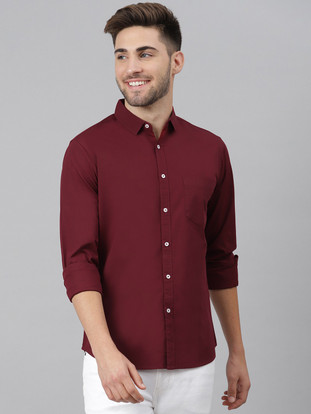 Dennis Lingo Men Solid Casual Maroon 