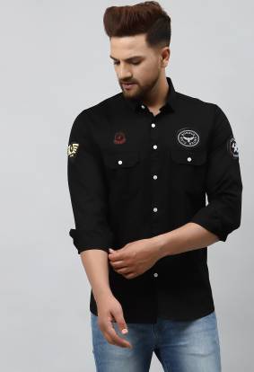 BOSQUE Men Self Design Casual Black Shirt