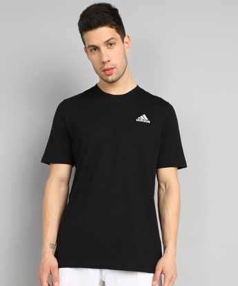 ADIDAS Solid Men Round Neck Black T 