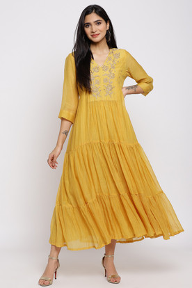 BIBA Women Fit and Flare Yellow Dress 