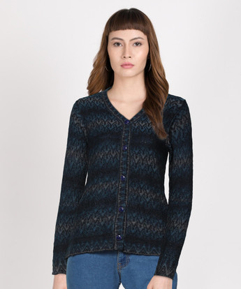 V Neck Casual Women Multicolor Sweater 