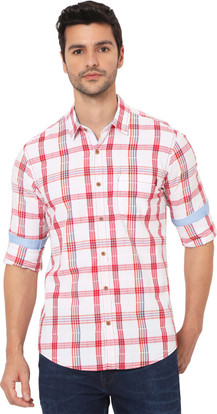 MUFTI Men Checkered Casual Red, White 