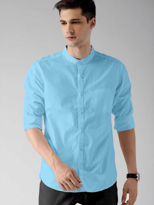 U TURN Men Solid Casual Light Blue 