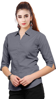 kevara Women Solid Formal Grey Shirt 