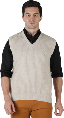 V Neck Casual Men Beige Sweater 