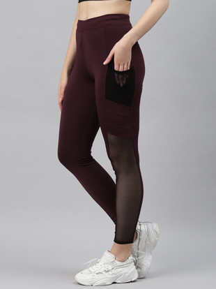 BLINKIN Color Block Women Maroon Tights 
