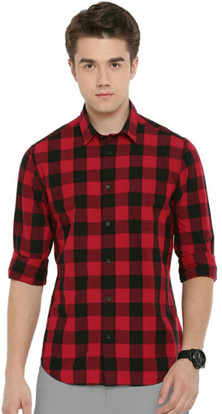 REHAN Men Checkered Casual Red Shirt 