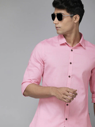 faction Men Solid Casual Pink Shirt 