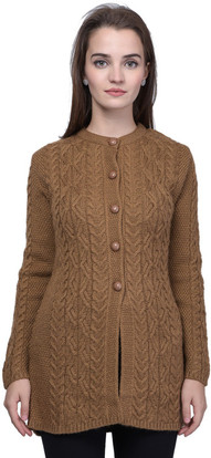 Round Neck Casual Women Brown Sweater 