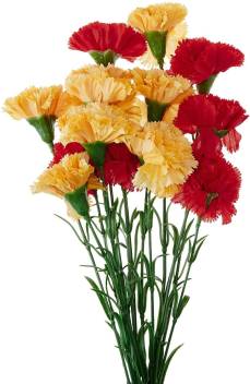 Fourwalls Artificial Plastic Artificial Carnation Flower Stick Wedding Bouquet For Home Garden Party Wedding Decoration Set Of 15 Red 7 Yellow 8 50 Cm Tall Red Yellow Carnations Artificial Flower Price In India