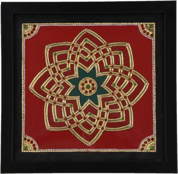 Adaa Tanjore Painting Kolam Stool Lotus Design Length 9 Inches