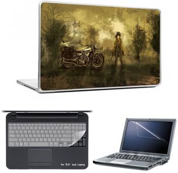 Ganesh Arts Digital Painting Of Boy With Bike Laptop Skin Combo