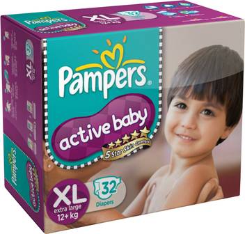 Pampers Active Baby Diapers Taped Extra Large Size Buy 32 Pampers Cotton Like Outer Cover Disposable Diapers For 18 36 Months Baby Flipkart Com