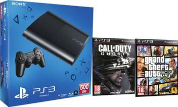 sony playstation 3 ps3 500 gb with call of duty ghosts grand theft auto v five