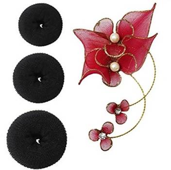 Majik Collection Juda Clip Pink With Bun Donut Hair Accessory Set