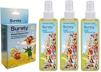 Surety For Safety Anti Mosquito Spray 100ml Pack Of 3 Mosquito Repellent Patch 50 Buy Baby Care Products In India Flipkart Com