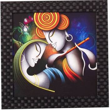 Smile2u Retailers Radha Krishna Design Satin Matt Textured Canvas