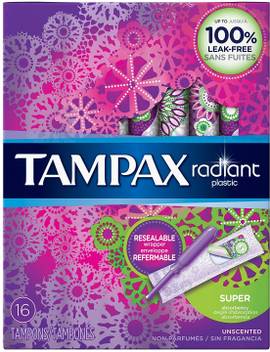 Tampax Radiant Plastic Unscented Tampons Super Absorbency
