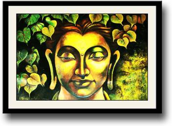 Artifa Buddha With Leaves Framed Wall Painting Canvas 10 Inch X 14